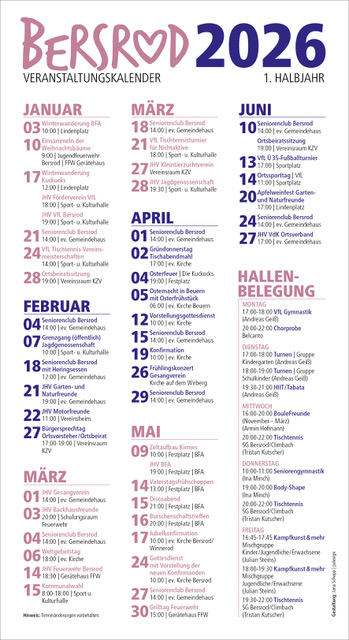 Veranstaltungskalender Bersrod 2026